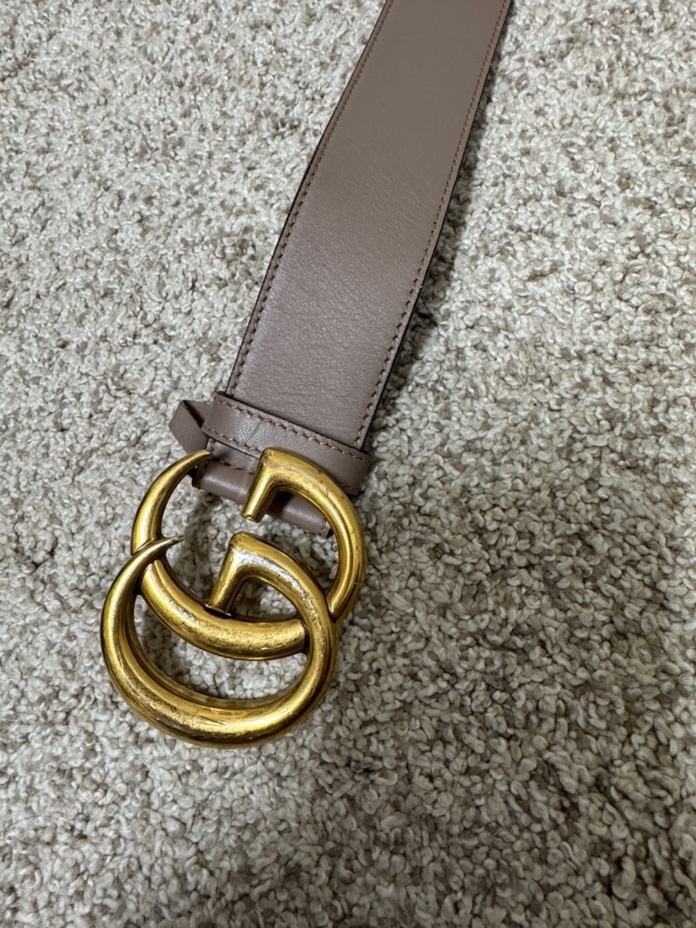 Gucci Taupe Leather Belt with Gold Double-G Buckle